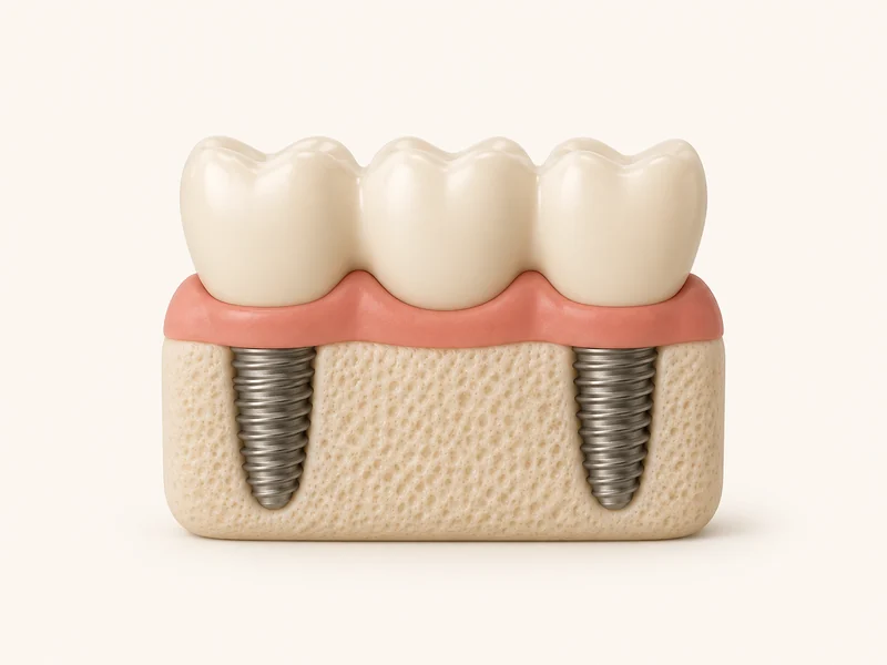Prótese fixa de três dentes apoiada sobre dois implantes de titânio